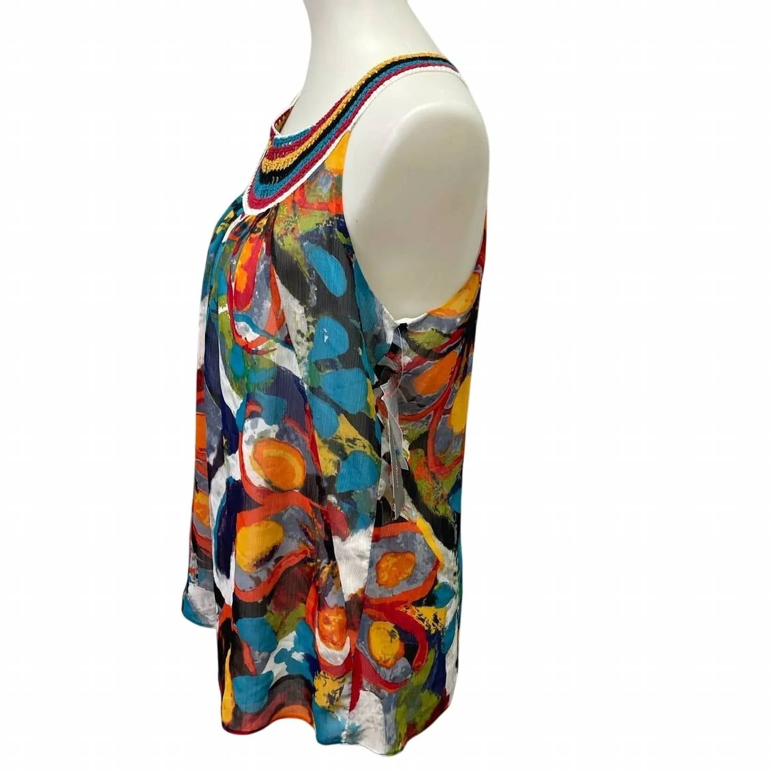 Ny Collection - Women's Crochet Neck Flowy Floral Tank Top