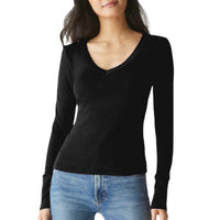 Michael Stars Logan Long Sleeve V-Neck Tee in black - women's long sleeve top