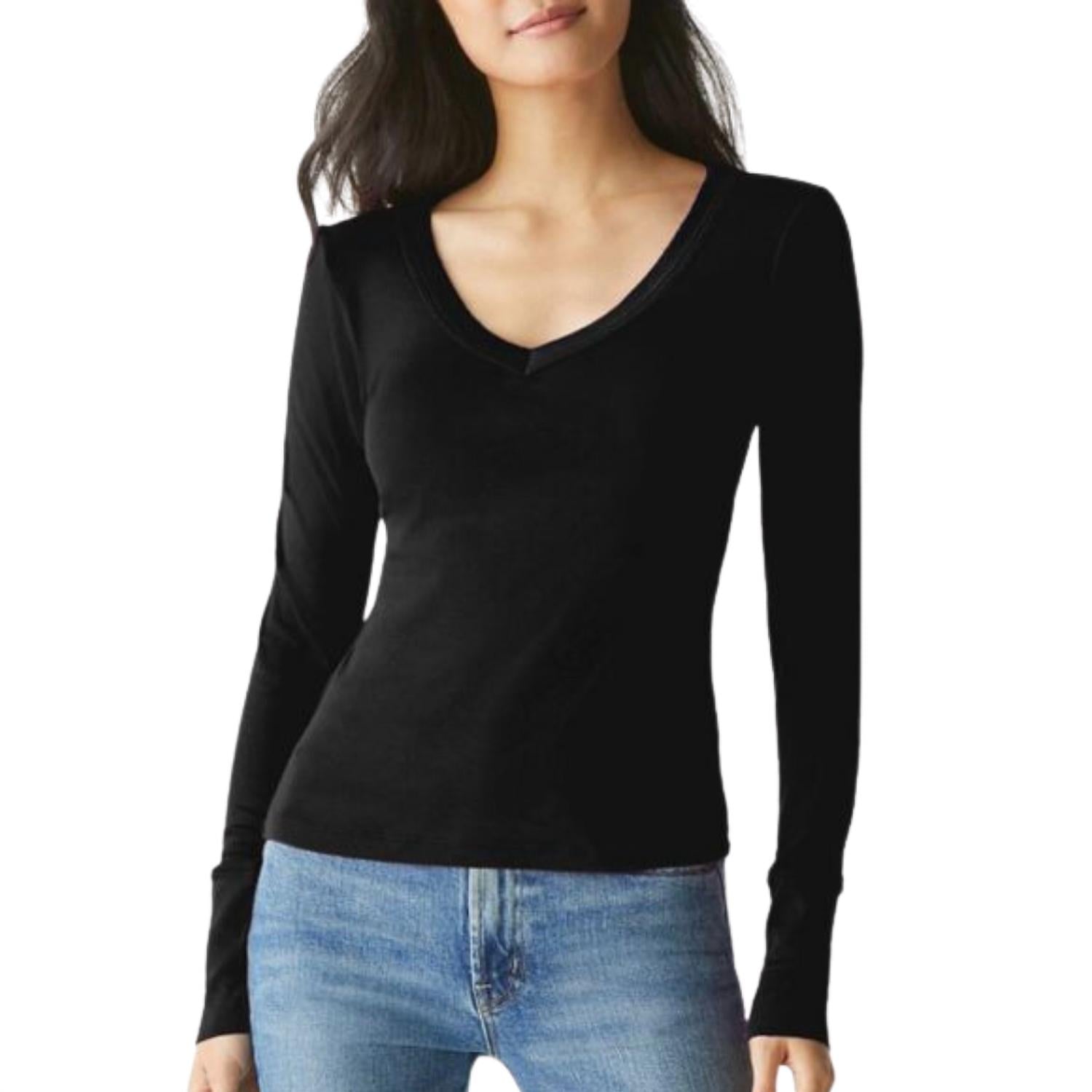 Michael Stars Logan Long Sleeve V-Neck Tee in black - women's long sleeve top
