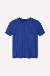 Minnie Rose - Frayed Cable Short Sleeve Tee With Pocket