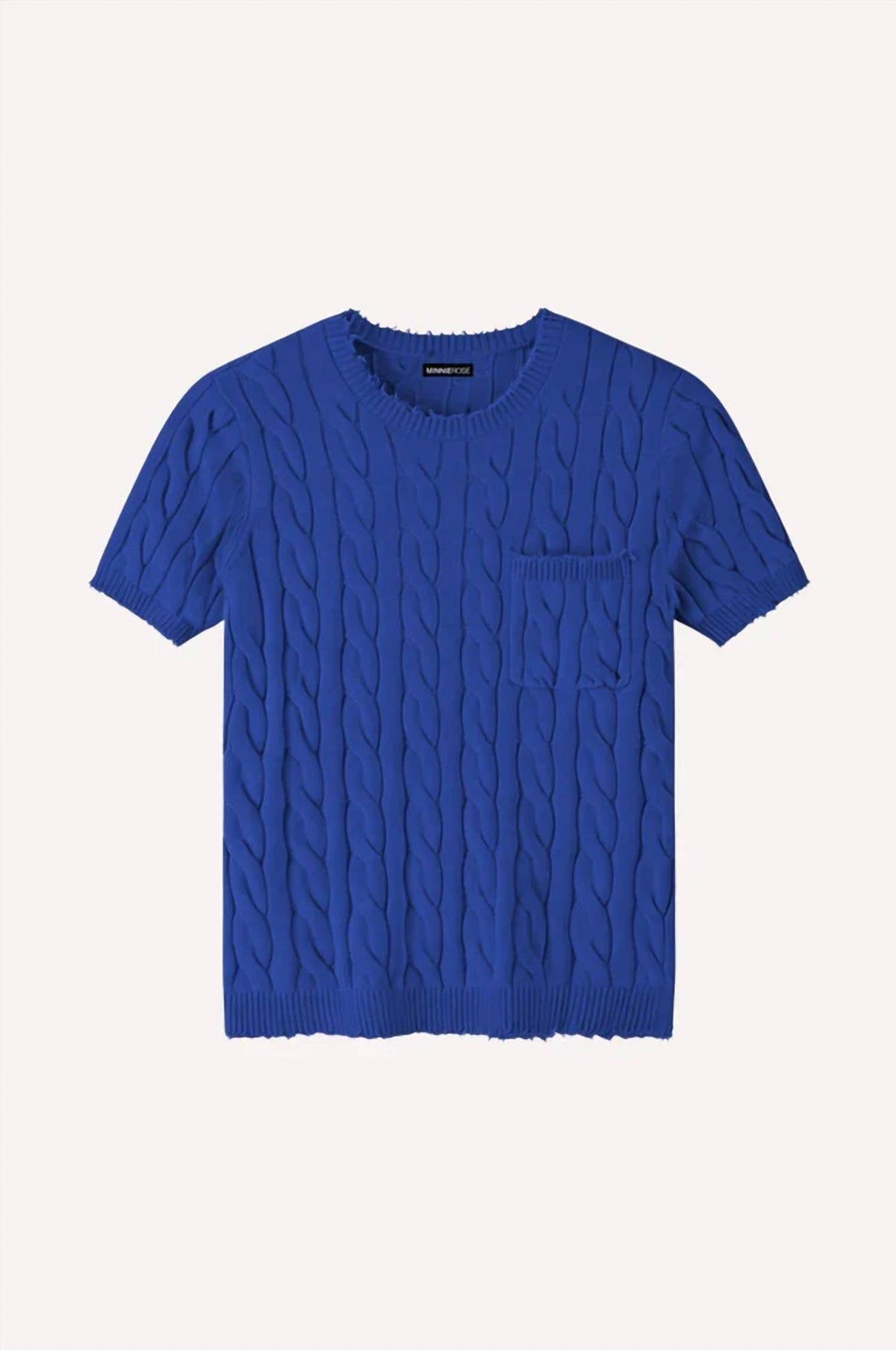 Minnie Rose - Frayed Cable Short Sleeve Tee With Pocket