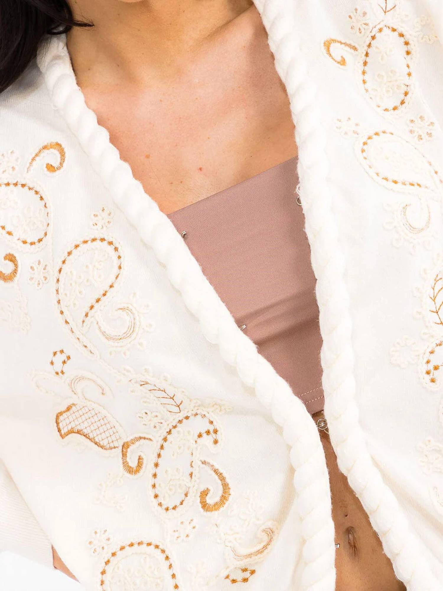Surelymine - Paisley Embroidered Open Front Cardigan