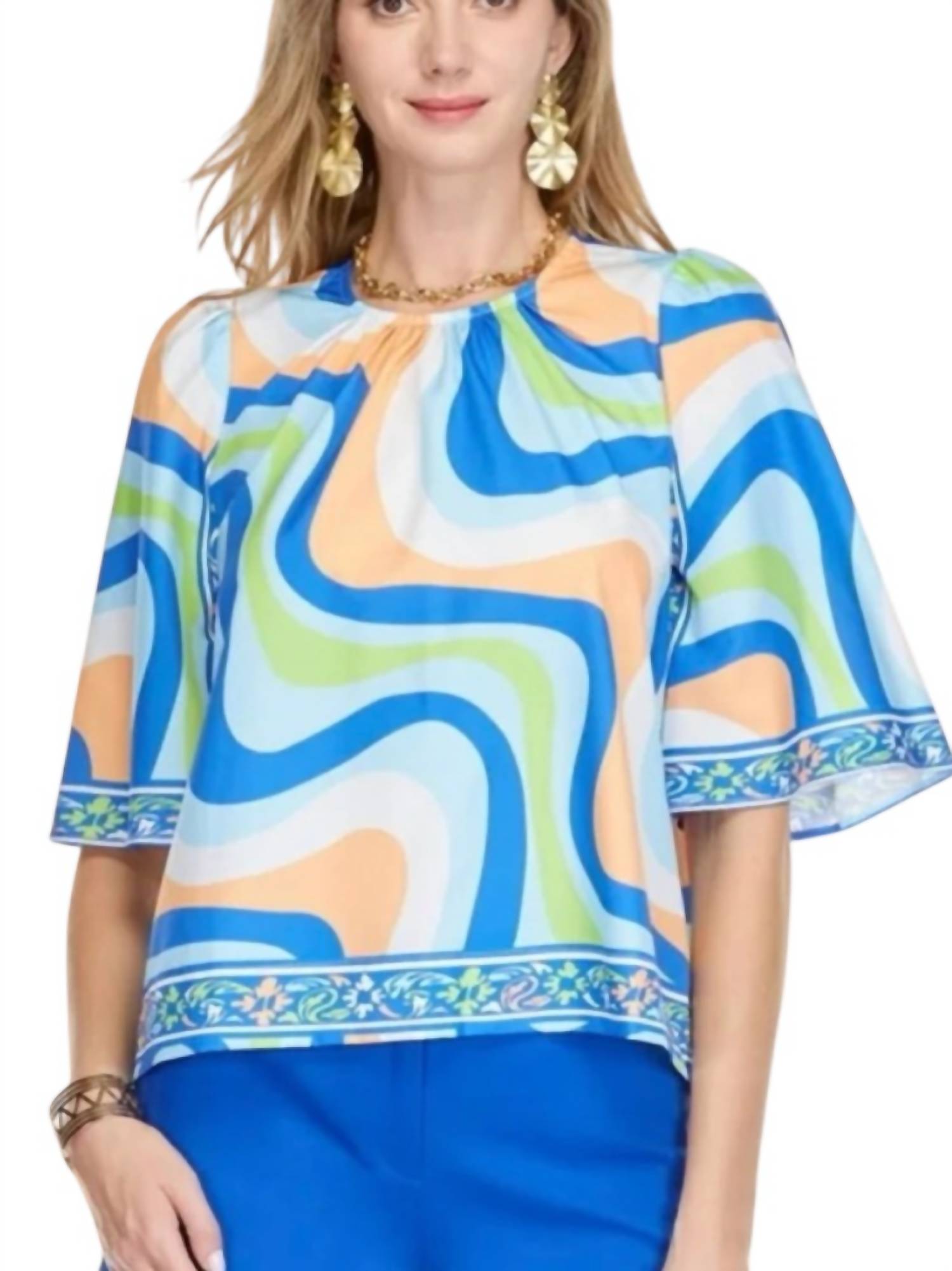 Jade - The Linna Wavely Border Bell Sleeve Top