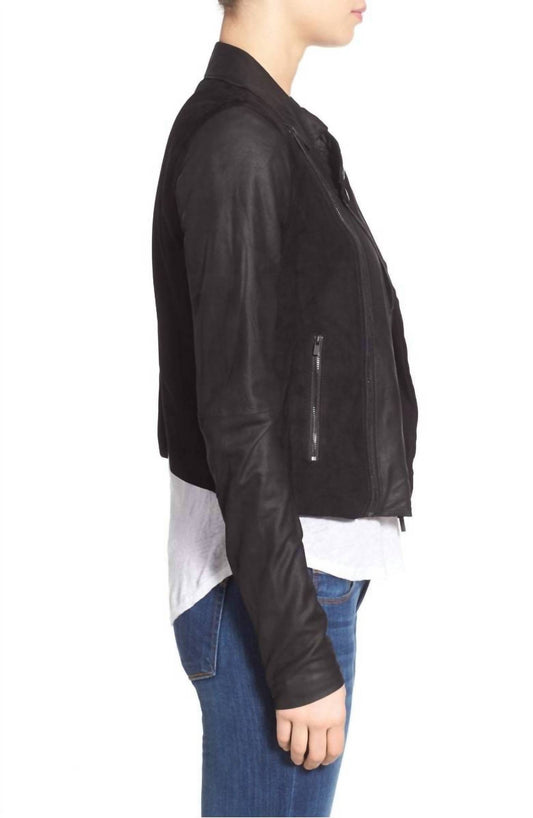 Paige - Silvie Cropped Trim Suede Leather Moto Jacket