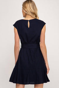 She + Sky - Woven With Waist Sash Dress