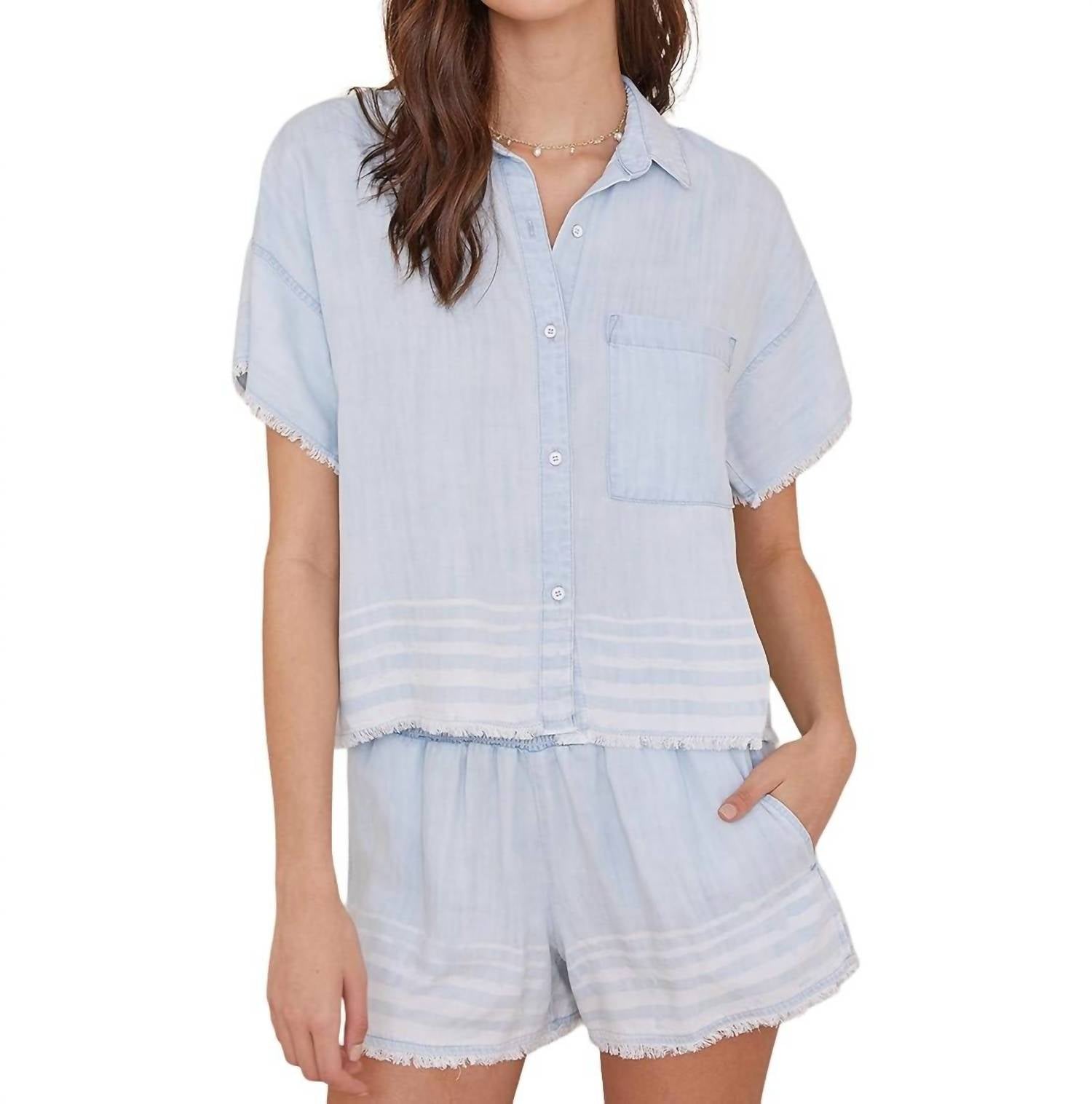 Bella Dahl - Short Sleeve Frayed Hem Button Down Shirt