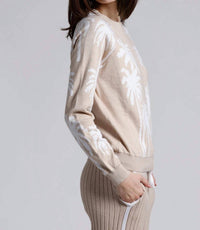 Minnie Rose - Cotton Cashmere Palm Tree Reversible Crew Sweater
