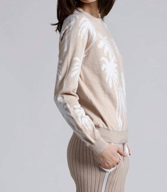 Minnie Rose - Cotton Cashmere Palm Tree Reversible Crew Sweater