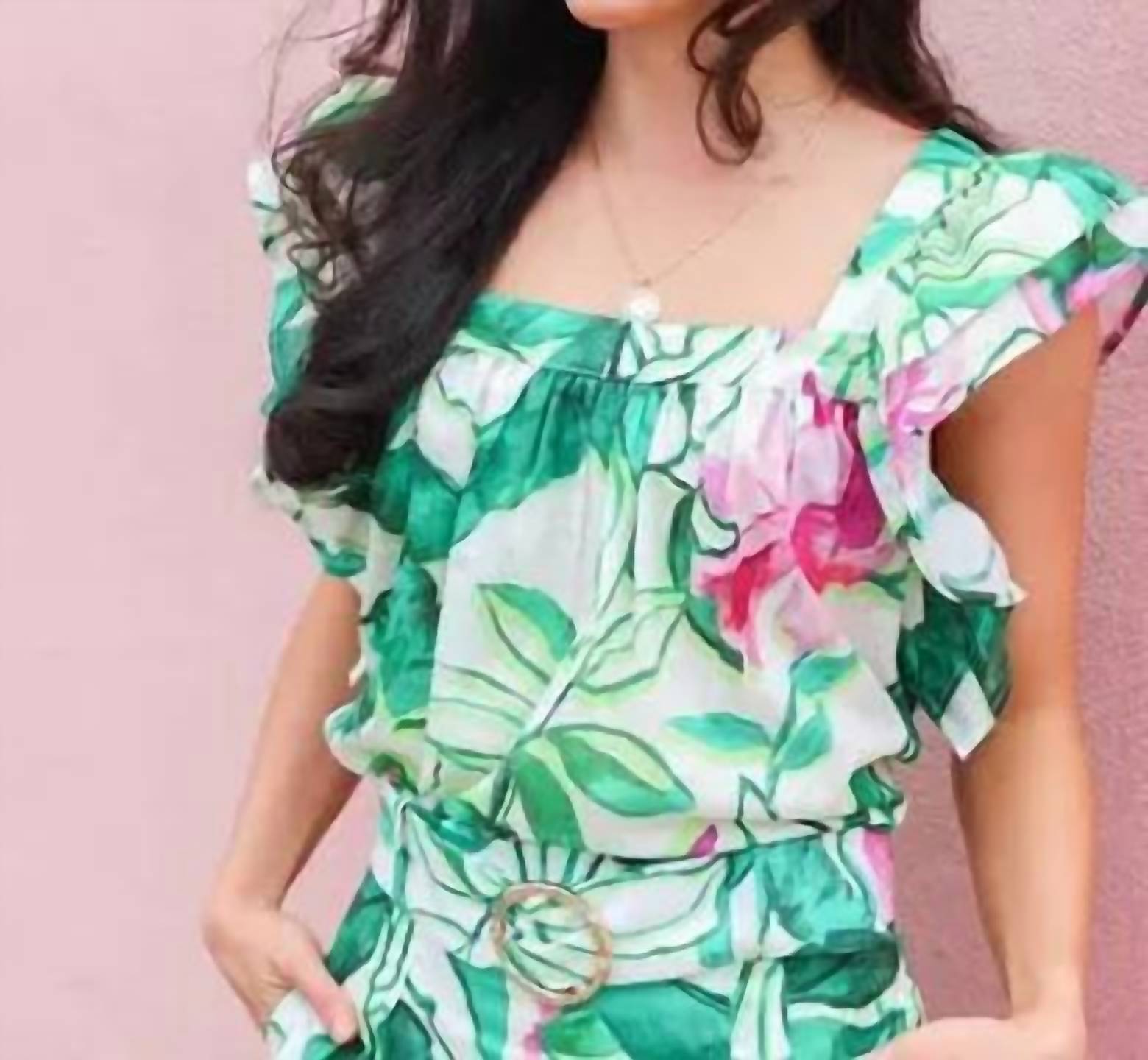 LAVENDER BROWN Kyra Top in green multi floral - women's blouse