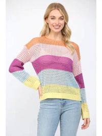 Fate - Maggie Striped Open Weave Sweater
