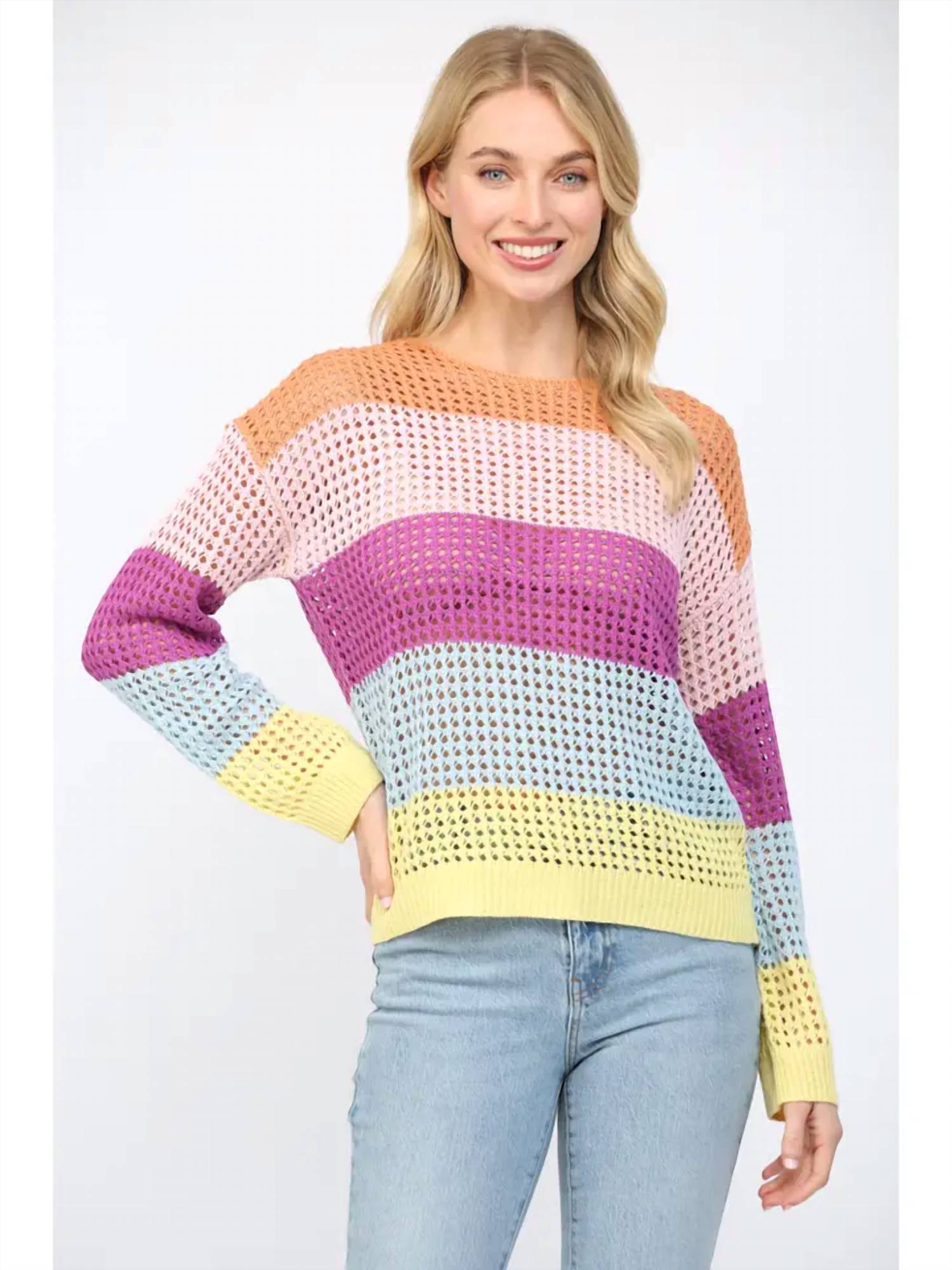 Fate - Maggie Striped Open Weave Sweater