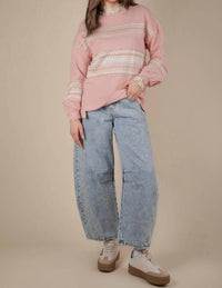 Very J - Oversized Printed Knit Contrast Knit Top