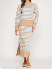 Strut & Bolt Knit Midi Skirt in taupe sky blue - women's skirt - detail view