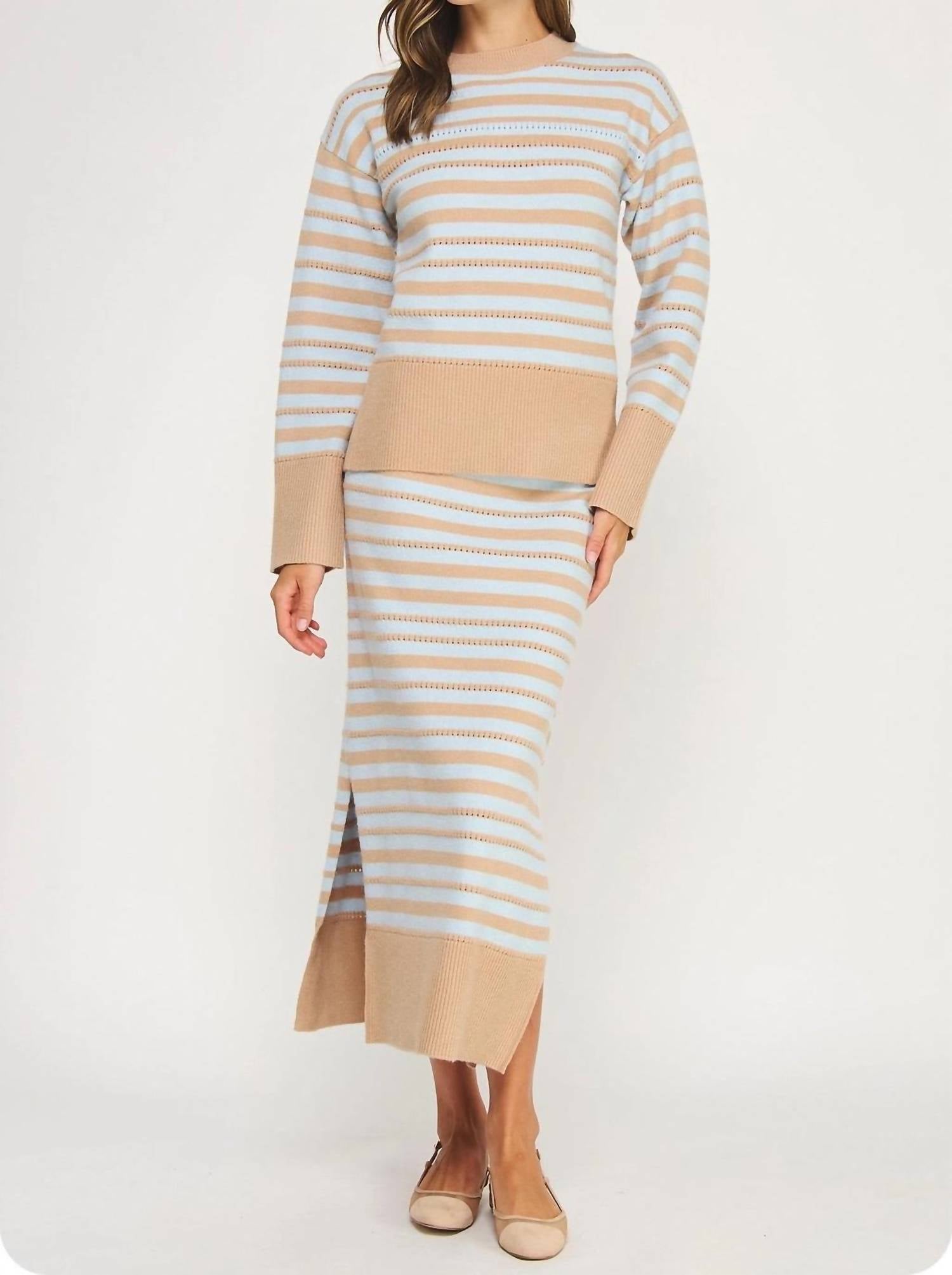 Strut & Bolt Knit Midi Skirt in taupe sky blue - women's skirt - detail view