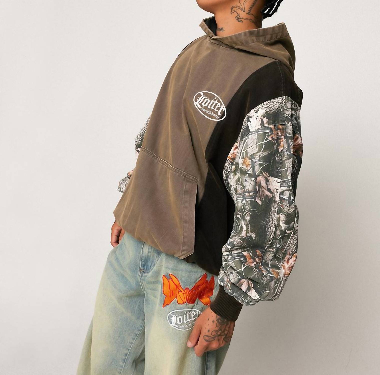 Loiter Splinter Camo Oversized Hoodie in brown - men's shirt - detail view