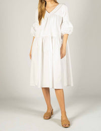 P.CILL Poplin Puff Sleeve Midi Dress in white - women's dress