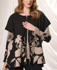 Angel Apparel Floral Knit Poncho in black beige - women's sweater