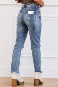 Special A - Distressed Mid Rise Straight Leg Denim Jeans