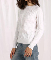 Minnie Rose - Cotton Cable Crewneck Frayed Edges Sweater