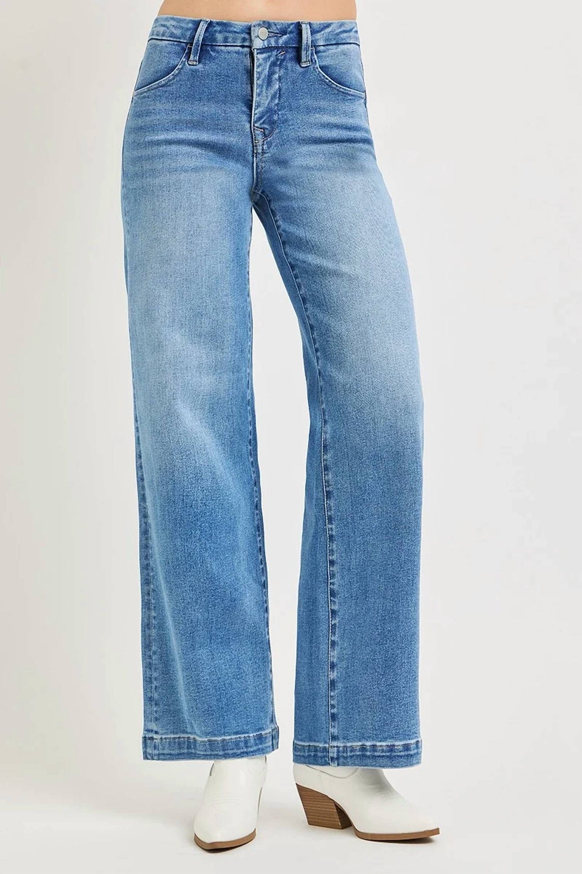 Risen - Tummy Control Mid Rise Wide Straight Jeans