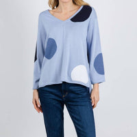 Olivia by Habitat Mixed Dot V-neck Sweater in rain - women's sweater