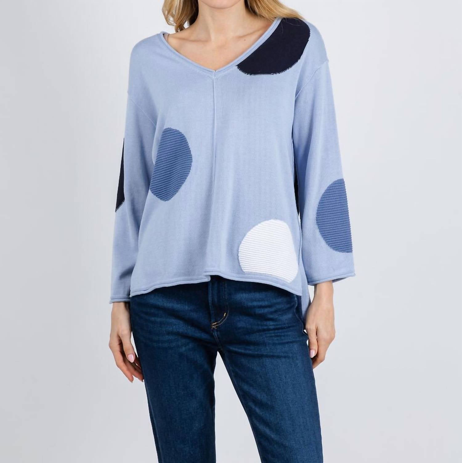 Olivia by Habitat Mixed Dot V-neck Sweater in rain - women's sweater
