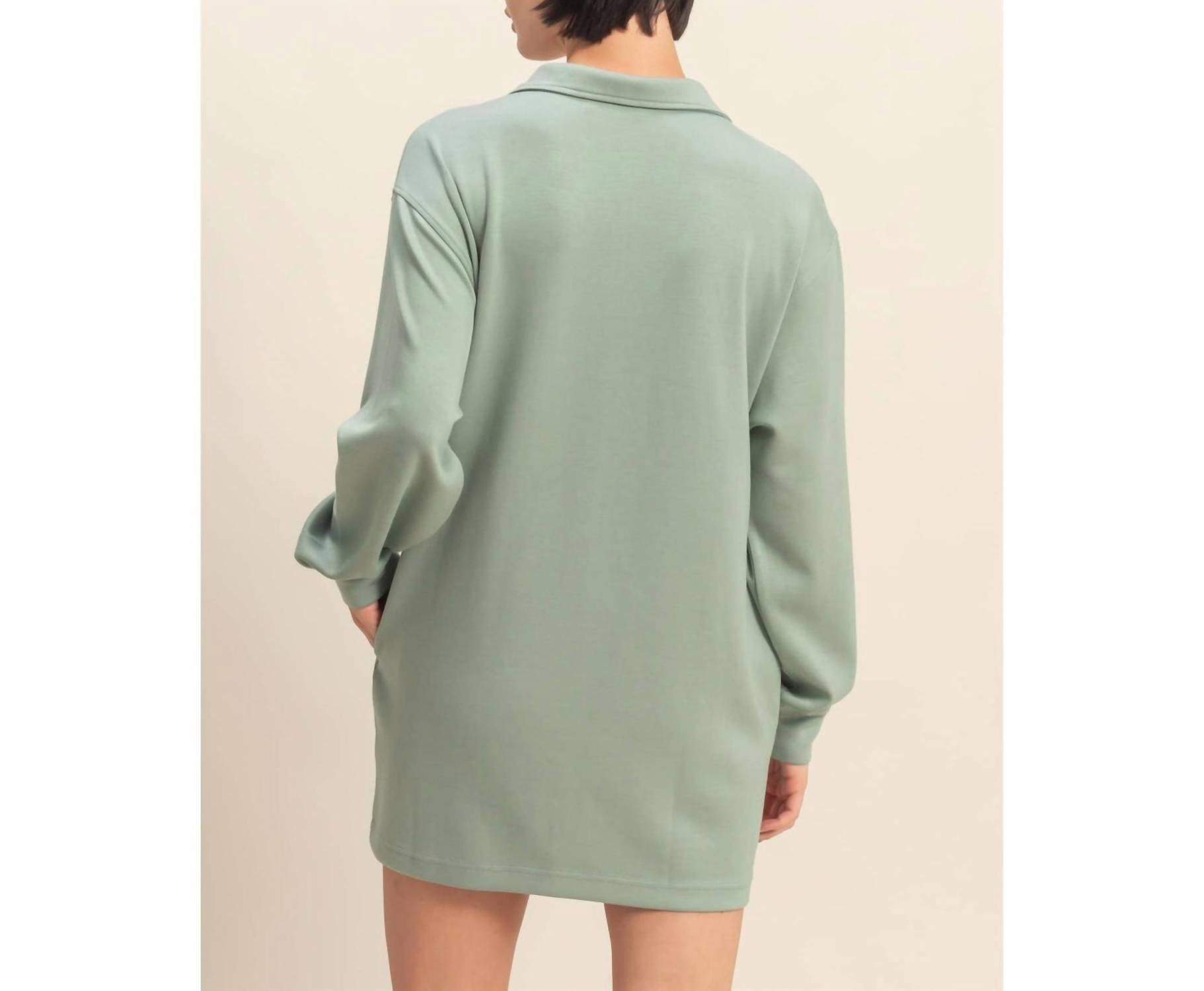 Double Zero - Double Knit Half Zip Up Long Sleeve Mini Dress