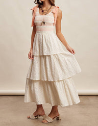 Listicle - Smocked Tie Shoulder Lace Maxi Dress