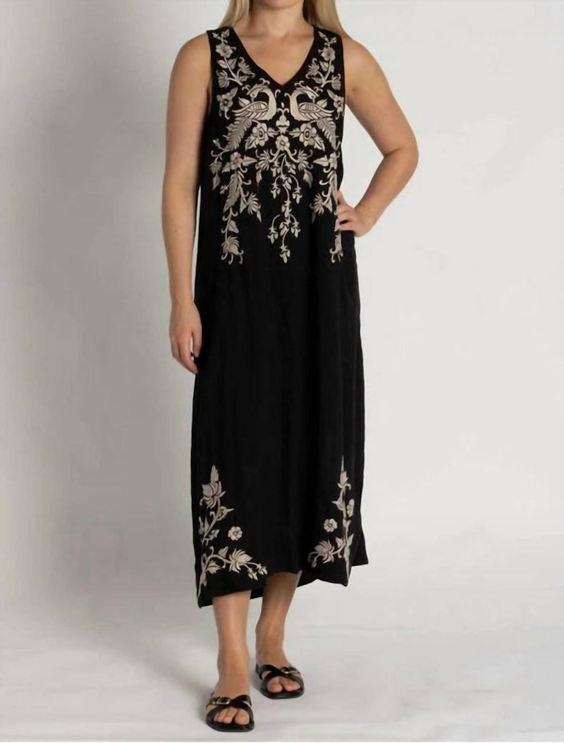 Johnny Was KAMALA LINEN TANK SLIP DRESS in black - women's dress