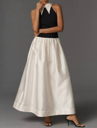 Flat White - Sleeveless Collared Twofer Maxi Dress