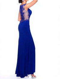 Precious Formals - Sheer-paneled Evening Gown With Walking Slits