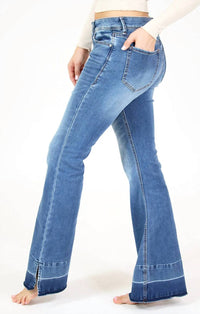 GRACE IN LA Easy Fit Mid-Rise Flare Jeans in la easy fit mid rise flare jeans in medium wash - women's jeans - detail view
