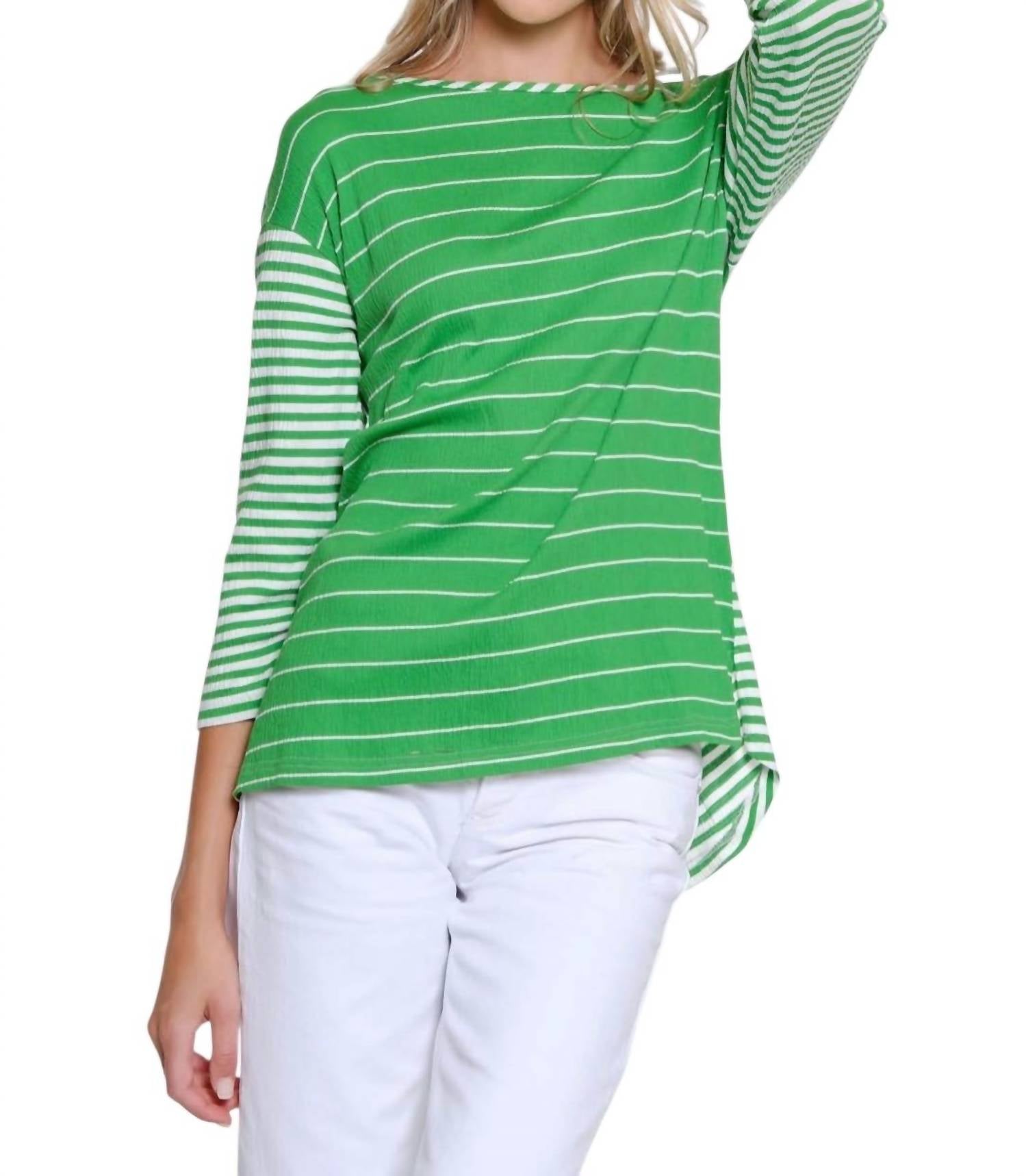 Multiples - 3/4 Sleeve Striped Laced Back Top