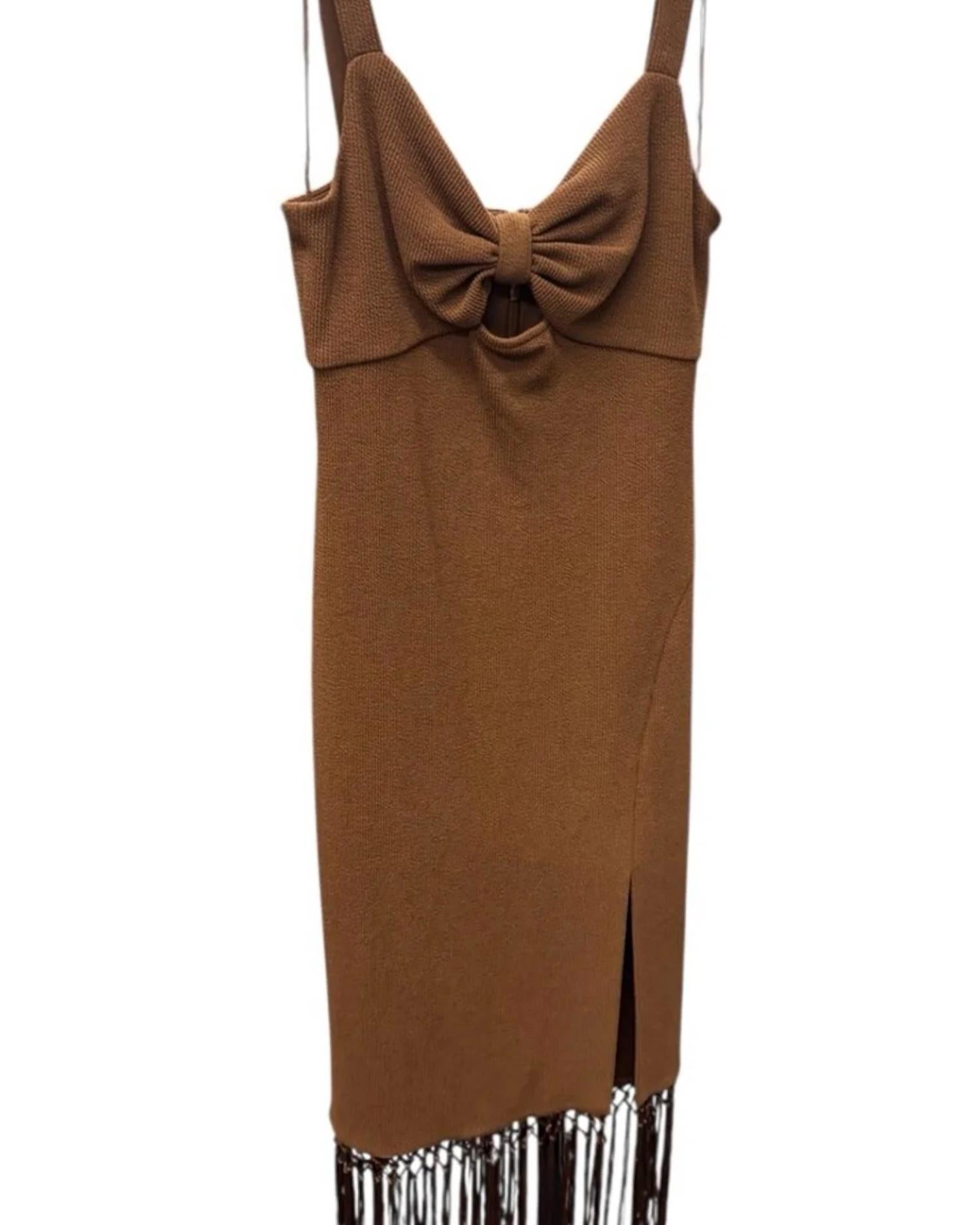 Adrianna Papell Midi Dress With Fringe in brown - women's dress - detail view