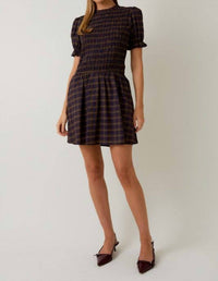 Sunday Edition Mock Neck Smocked Mini Dress in navy multi - women's dress