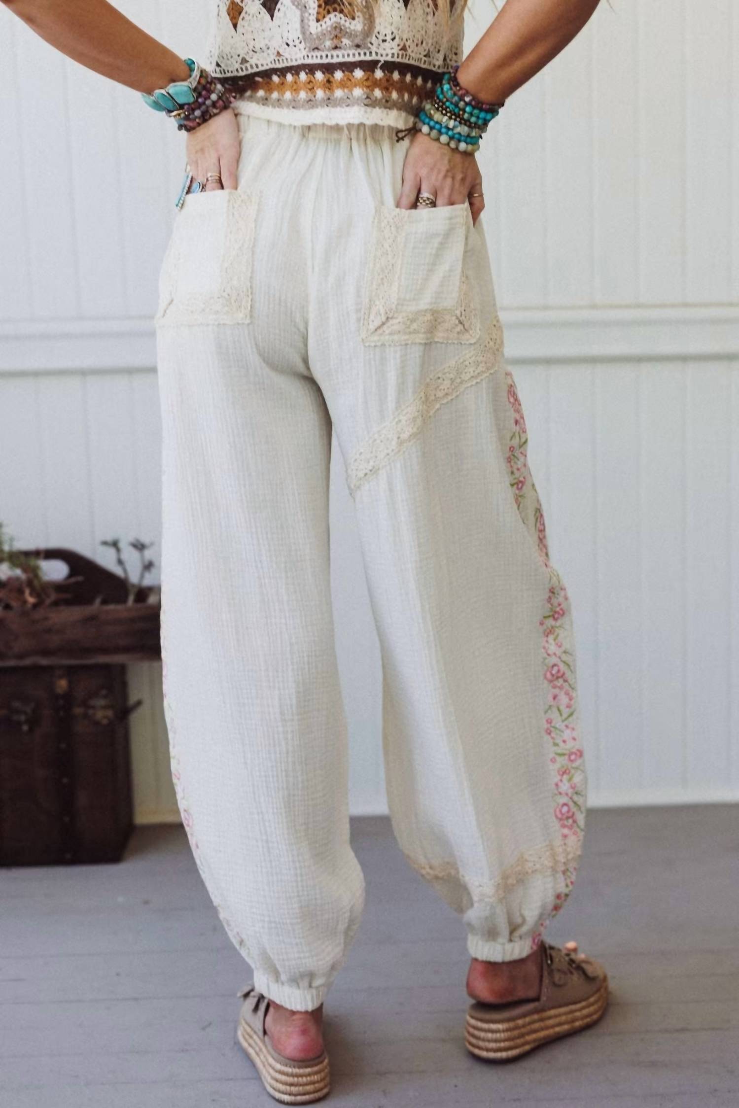 Pol - Double Gauze With Trim Point Pants