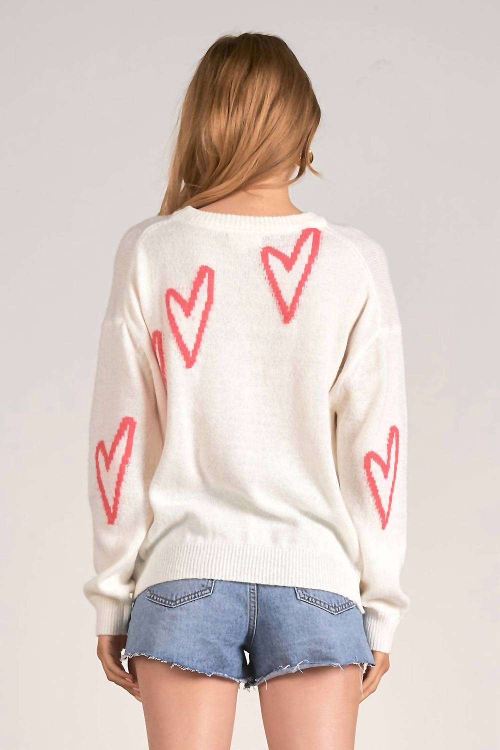 ELAN Heart Long Sleeve Sweater in off white - women's sweater - detail view