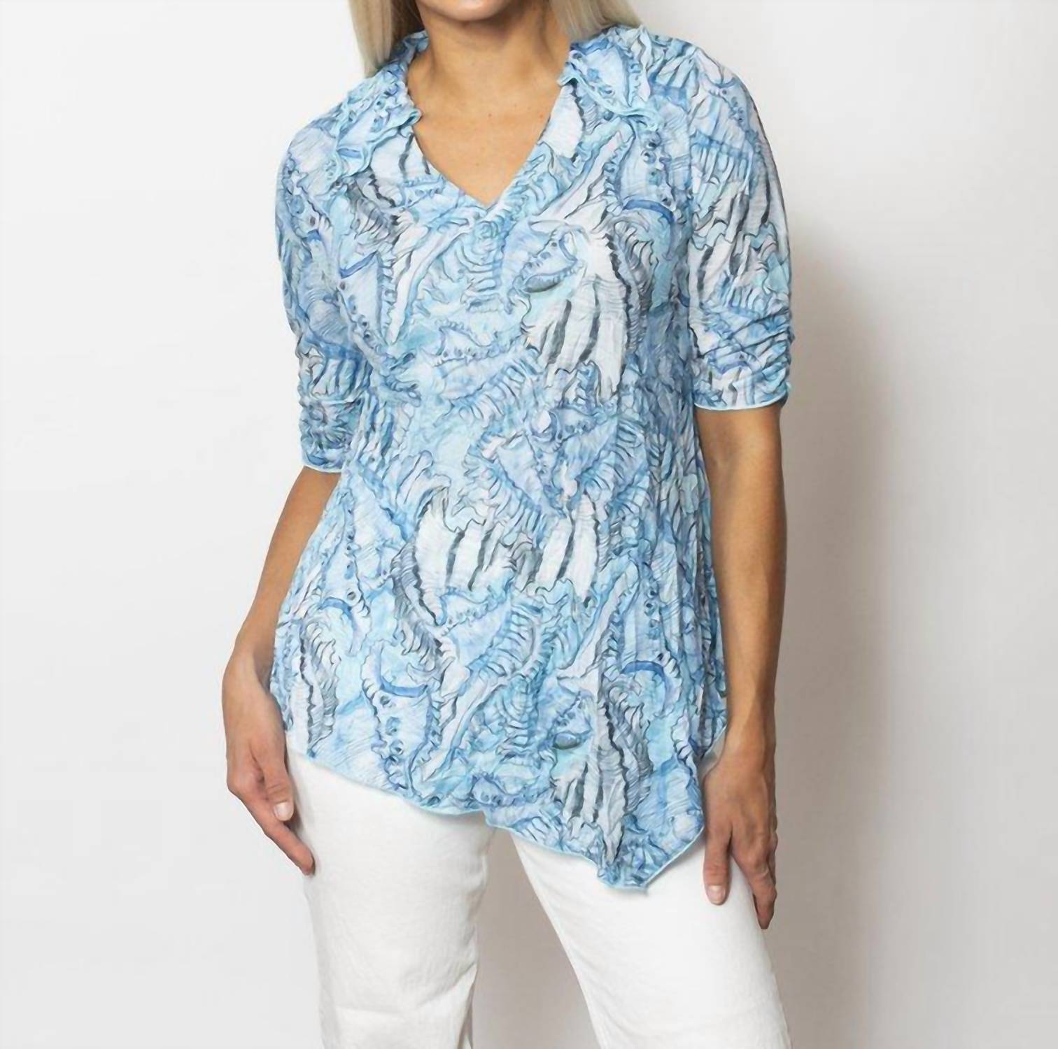 Sno Skins - Printed Crinkle Johnny Collar Top