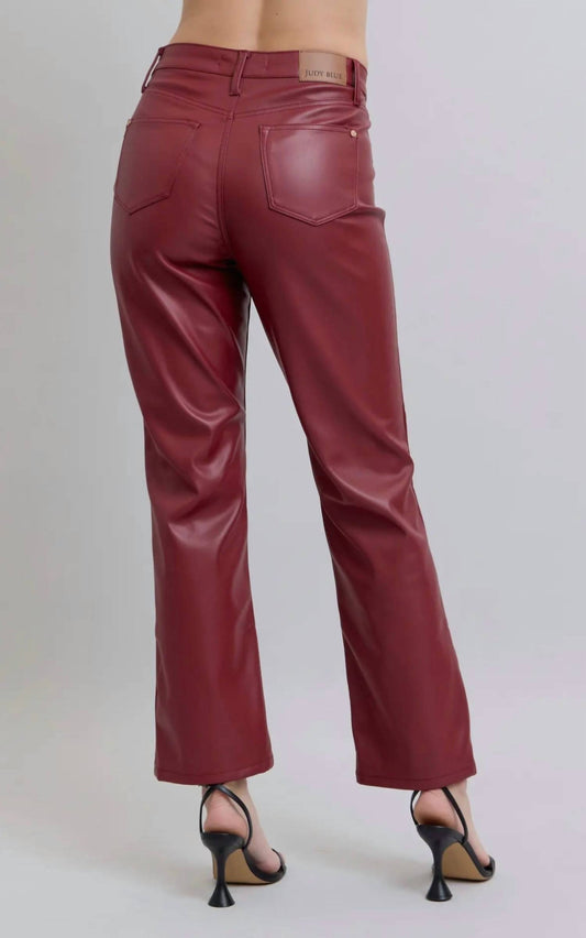 Judy Blue - Faux Leather Tummy Control High Waisted Straight Leg Pants