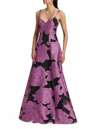 Ml Monique Lhuillier - Mariele Metallic Floral Jacquard Gown