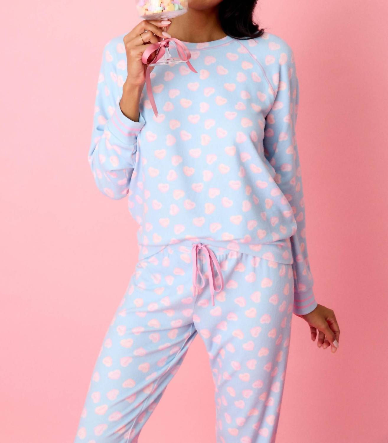 PJ Salvage Sweetheart Love Hearts Print Peachy Pj Set in blue haze - women's sleepwear - view 6