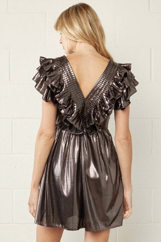 Entro - Metallic Ruffle Petite Mini Dress