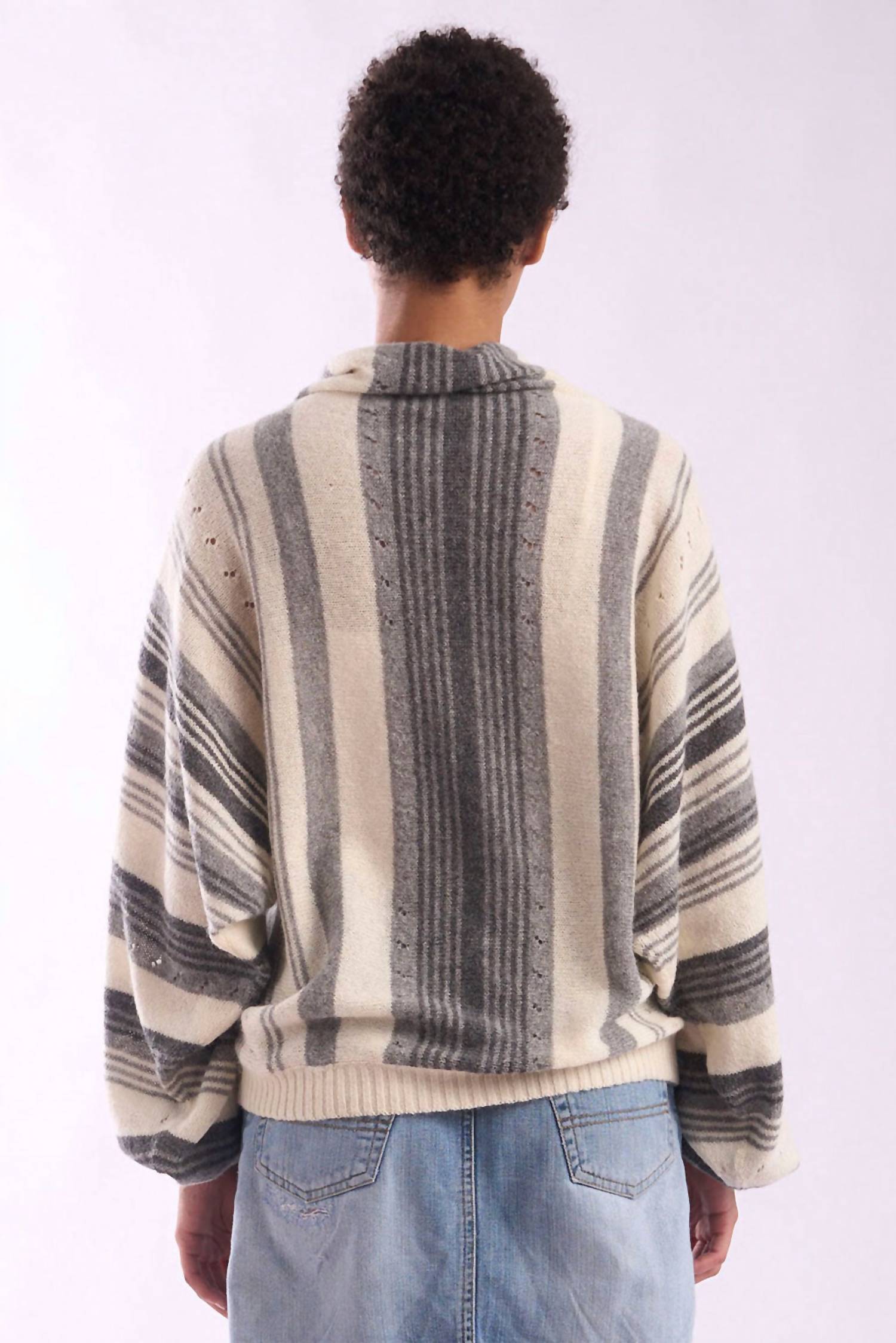 Alpaca Collection Maxine Turtleneck Sweater in grey multi - women's sweater - detail view