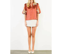 Thml - Shiny High Neck Floral Embroidery Top