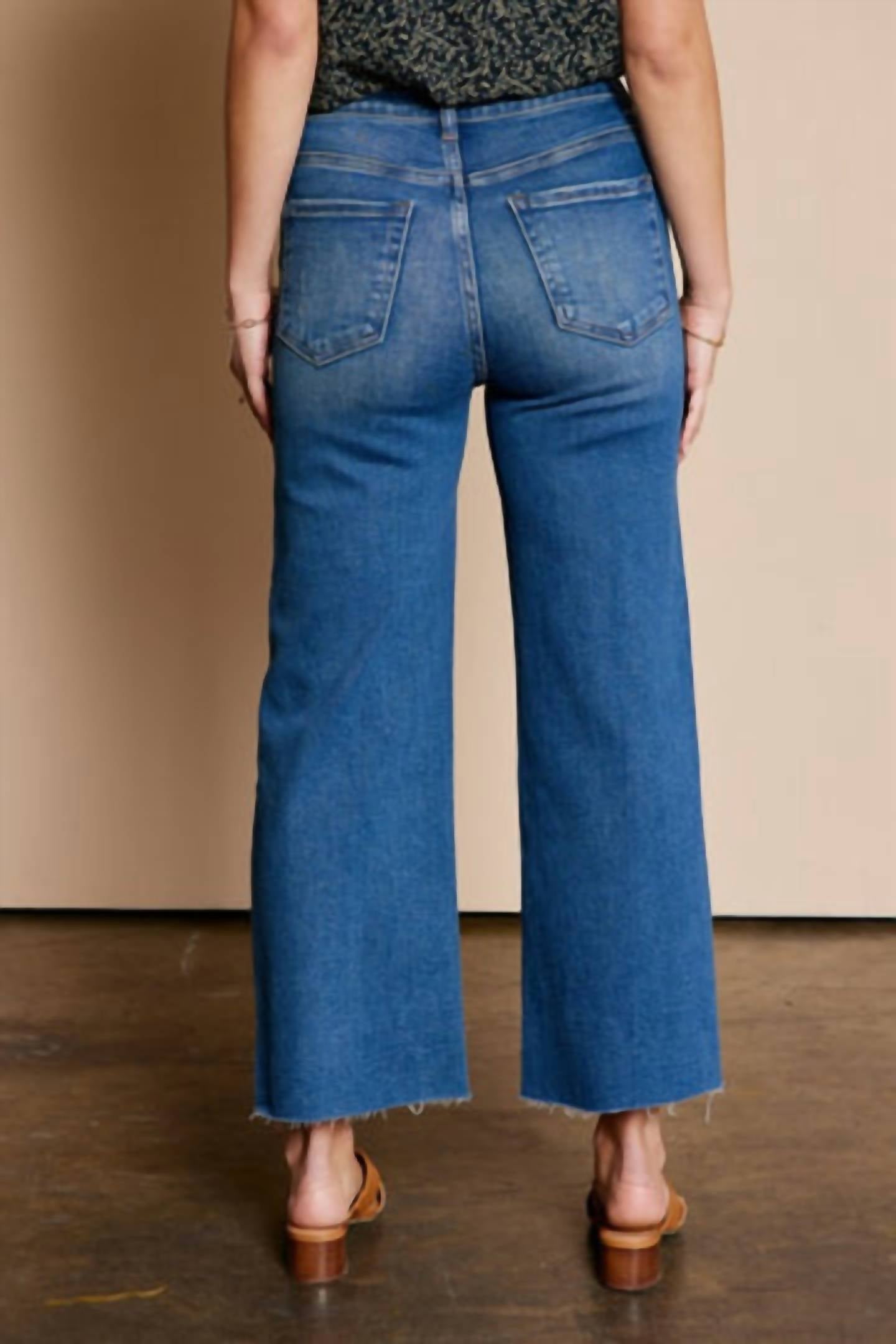 Tea N Rose - Amanda Wide Leg Crop Raw Hem Jeans