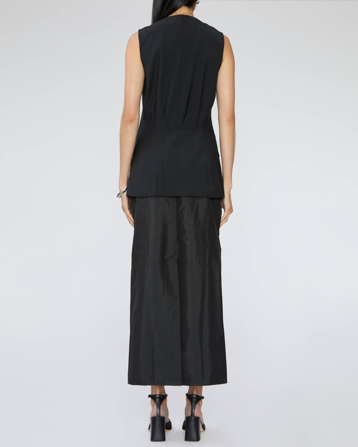 Tibi Recycled Tropical Wool Vest With Blousant Back in black - women's blouse - detail view