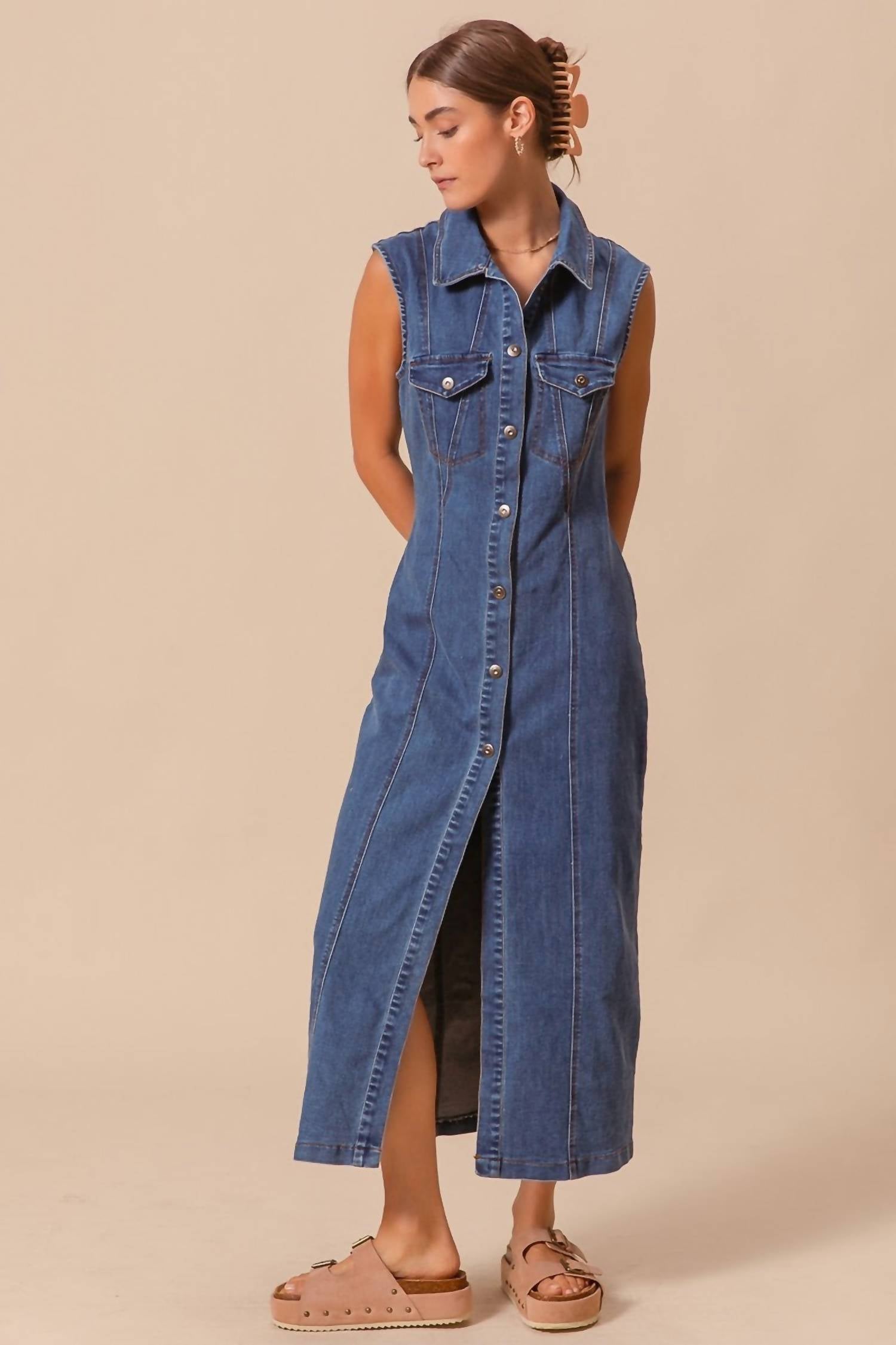 So Me - Button Front Denim Shirt Dress