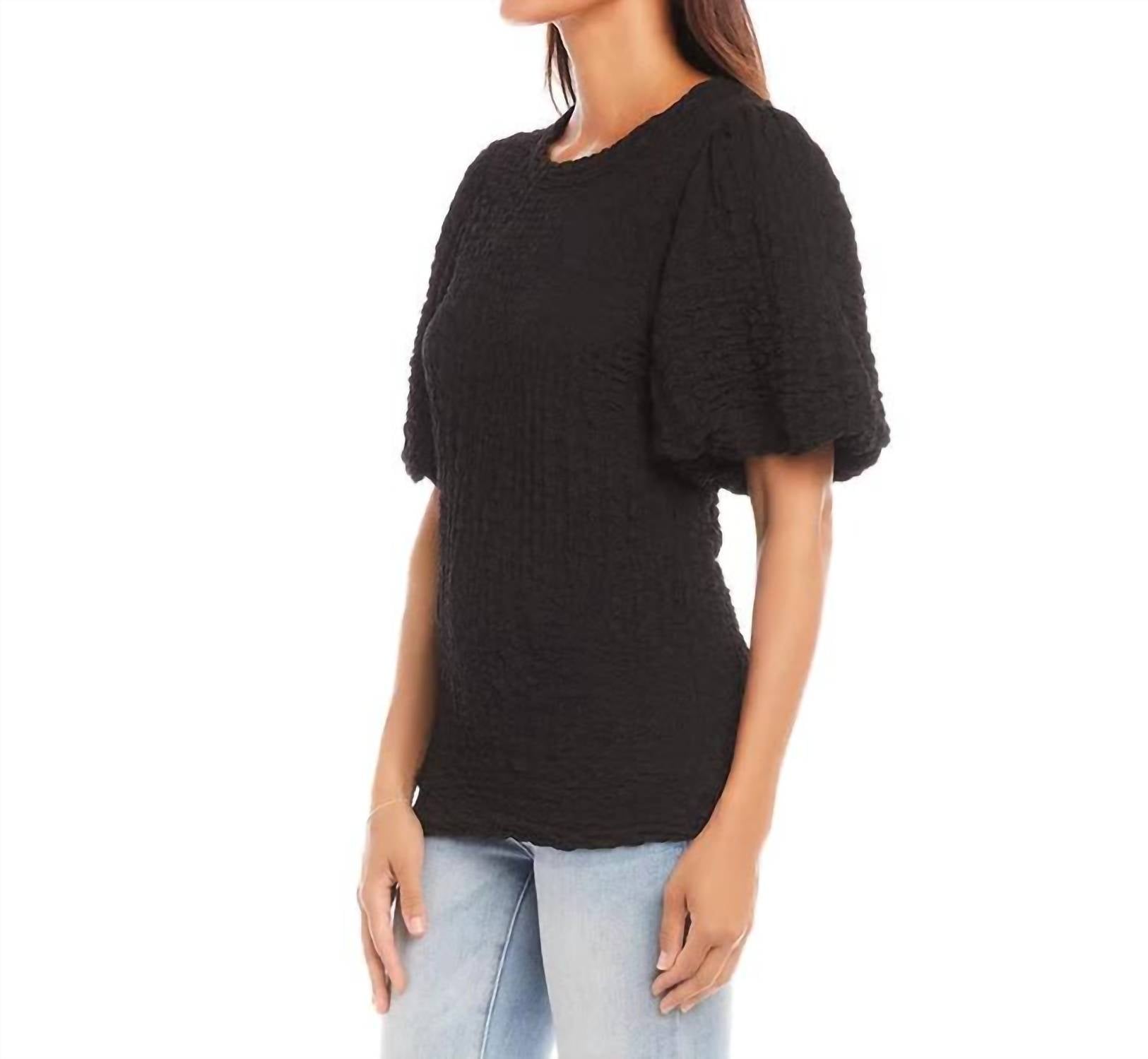 Karen Kane Perla Puff Sleeve Textured Top in black - women's blouse - alternate view