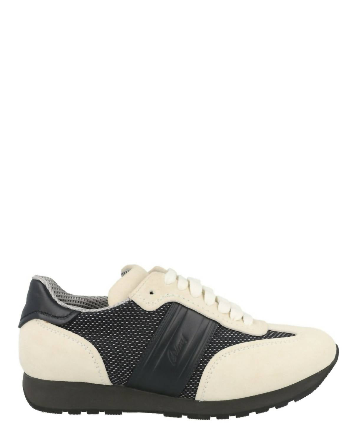 Brioni Men's Panel Woven Runner Sneakers in white black - men's shoe