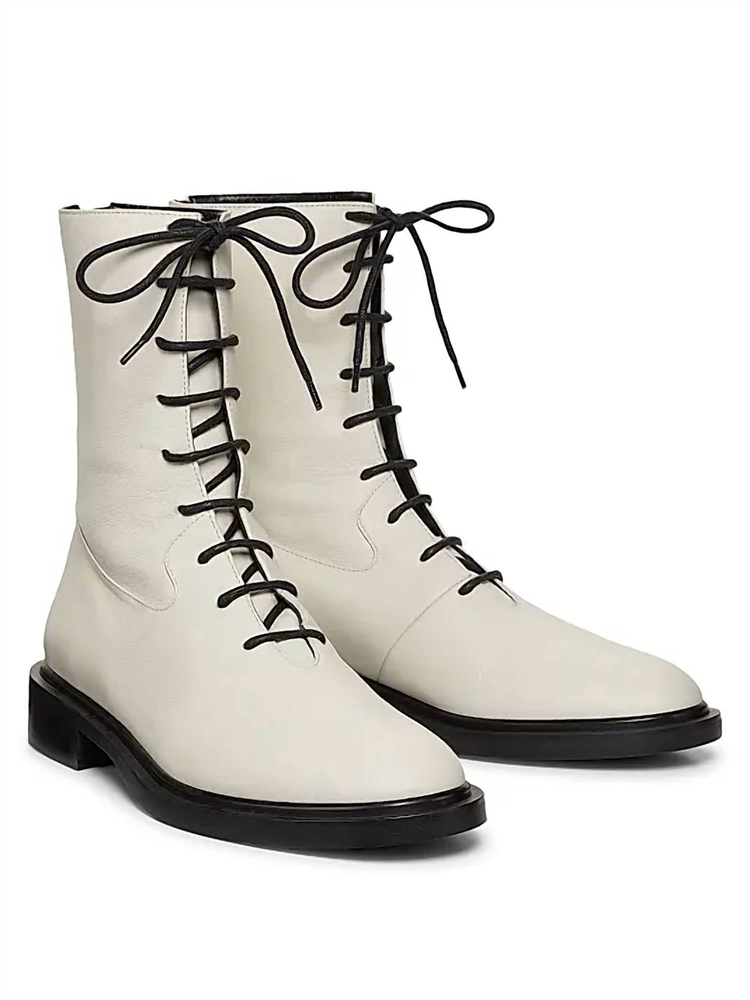 A.Emery Women's Daijah Leather Boot in eggshell - women's shoe - detail view